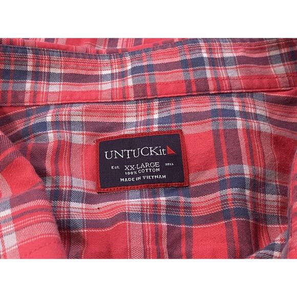 Untuckit Men’s Red Blue Plaid Button Front Cotton Dress Shirt Sz XXL 2XL EUC - Picture 2 of 2